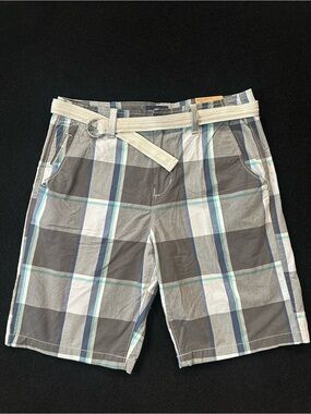 American Eagle Outfitters Gray Plaid Cotton Shorts with Light Belt